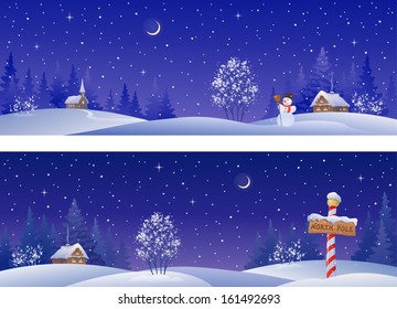 Vector banners with snowy winter countryside