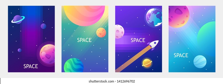 Vector banners. Space trip. Universe. Colorful templates for covers, flyers, posters. EPS 10