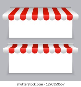 Vector banners with striped awning tents set
