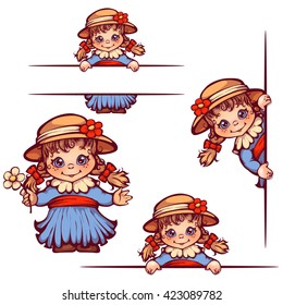 Vector banners with sweet girl in hat.