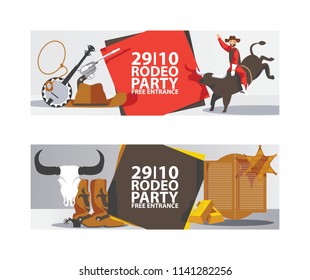 Vector banners templates for rodeo party invitation. Isolated set for web design