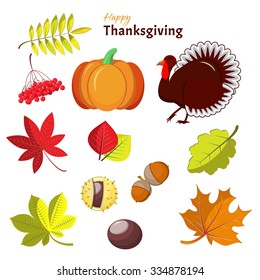 Vector banners for Thanksgiving Day with pumpkin, autumn leaves and turkey 