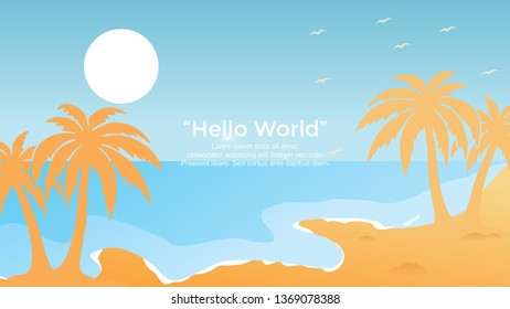 Vector banners with tropical sea, palm trees and sun landscape illustration