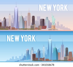 Vector banners of the urban landscape of New York. Cityscape. Skyline. Flat design.