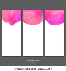 Vector banners with watercolor pink and red. 