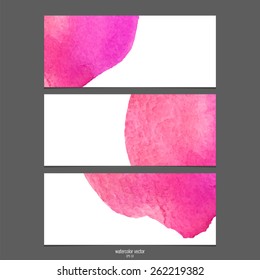 Vector banners with watercolor pink and red. 