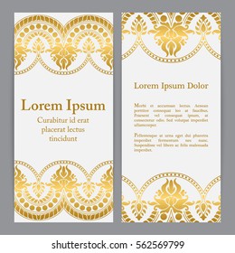 Vector banners in white and gold colors. Based on ancient islamic and turkish ornaments. For invitation, banner, postcard or flyer.