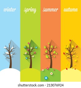 vector banners with winter, spring, summer, autumn trees.