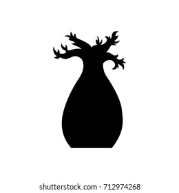 Vector baobab tree silhouette. Black baobab tree