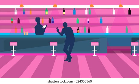 Vector bar bartender and visitor
