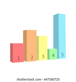 Vector bar chart isolated on white background. Abstract colorful 3D infographic. Design element for business. Vector illustration of bars with numbers.