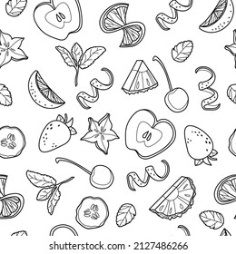 Vector bar cocktail and drink seamless pattern. Vector line art illustration