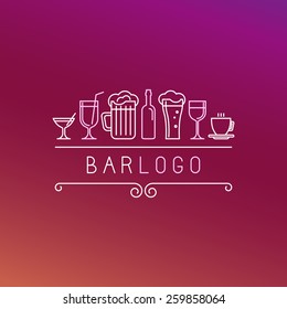 Vector Bar Logo In Linear Style - Wine And Drinks Icons And Signs 