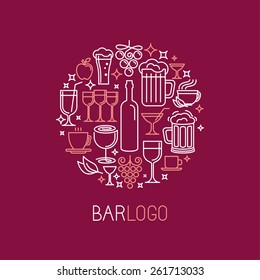 Vector bar logo in linear style - wine and drinks icons and signs 