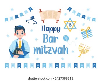 Vector Bar Mitzvah Invitation Congratulation Card Jewism Illustration Isolated