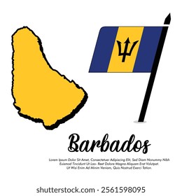 Vector Barbados flag with map banner Barbados flag Vector illustration design or Barbados independence day banner design