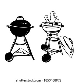 Vector barbecue grill BBQ icons set on white background