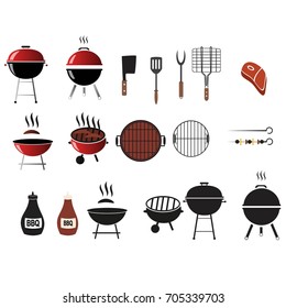 Vector barbecue and grill icons set,flat design