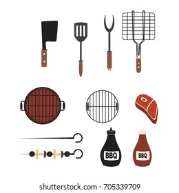 Vector barbecue and grill icons set,flat design