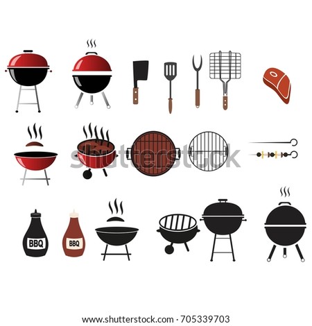 Vector barbecue and grill icons set,flat design