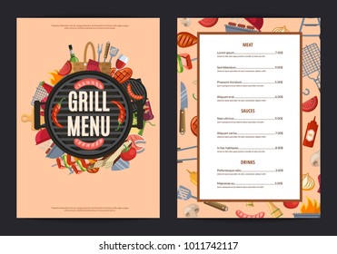 Vector barbecue or grill vertical menu template. Barbecue grill menu banner for restaurant illustration