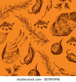 vector barbecue meat sketch drawing. designer steak template