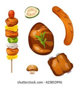Vector of barbecue mix grills such as pork, sausage etc.
