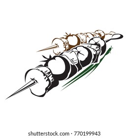 Vector barbecue "shashlik" illustration.  Silhouette illustration with food.