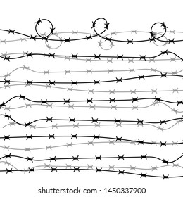 Vector Barbed Wire Fence on White Background. Stylized Prison Concept. Symbol of Not Freedom.