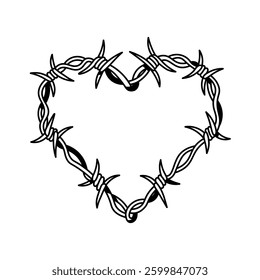 Vector Barbed Wire Heart Illustration Tattoo Isolated