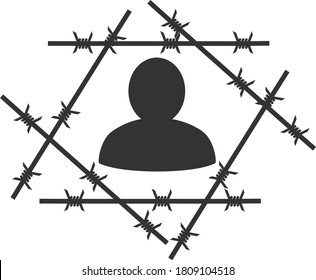 Vector barbed wire man flat icon. Vector pictograph style is a flat symbol barbed wire man icon on a white background.