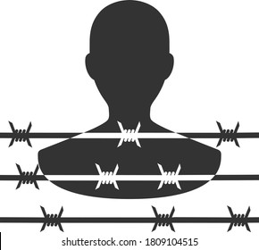 Vector barbed wire prisoner flat icon. Vector pictograph style is a flat symbol barbed wire prisoner icon on a white background.