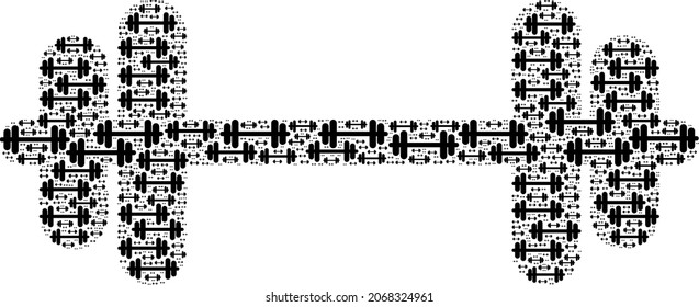 Vector barbell collage is made of scattered recursive barbell elements. Recursive collage of barbell.