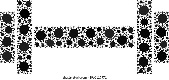 Vector barbell coronavirus mosaic icon constructed for lockdown advertisement. Barbell mosaic is made of scattered coronavirus viral elements.