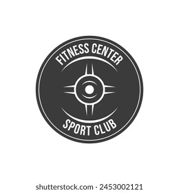 Vector barbell Plate logo design isolated on white background.