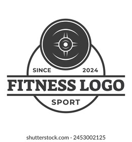 Vector barbell Plate logo design isolated on white background.