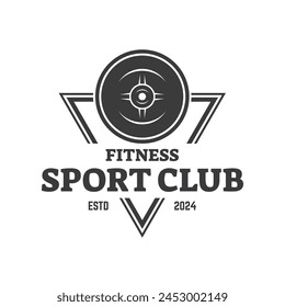 Vector barbell Plate logo design isolated on white background.