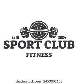 Vector barbell Plate logo design isolated on white background.