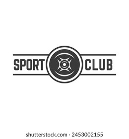 Vector barbell Plate logo design isolated on white background.
