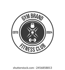 Vector barbell Plate logo design isolated on white background.
