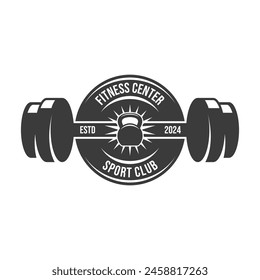 Vector barbell Plate logo design isolated on white background.