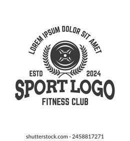 Vector barbell Plate logo design isolated on white background.