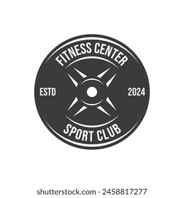 Vector barbell Plate logo design isolated on white background.