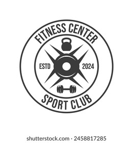 Vector barbell Plate logo design isolated on white background.