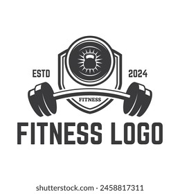 Vektorgrafik Langhantelplatte Logo Design isoliert auf weißem Hintergrund.