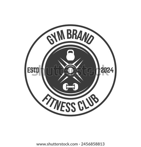 Vector barbell Plate logo design isolated on white background.