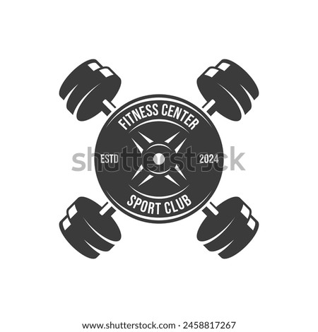 Vector barbell Plate logo design isolated on white background.