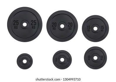 vector barbell plates, Gym equipment 25, 20, 15, 10, 5 & 2,5 kg, Weight for sport isolated on white background