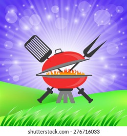 Vector Barbeque Icon on Spring Blue Sky Background