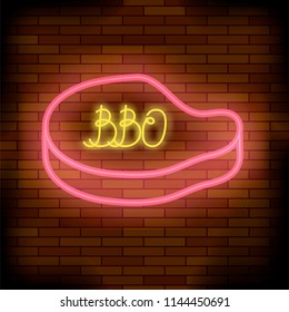 Vector Barbeque Pub Neon Colorful Sign on Dark Brick Background
